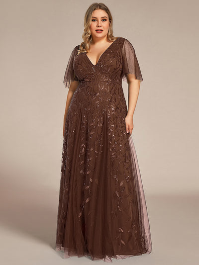 Bodenlanger V-Ausschnitt A-Linie Pailletten Kleid Mit Tiefem V-Ausschnitt Und Funkelnden Details #Farbe_Braun