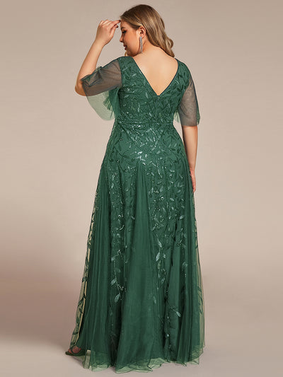 Bodenlanger V-Ausschnitt A-Linie Pailletten Kleid Mit Tiefem V-Ausschnitt Und Funkelnden Details #Farbe_Eukalyptus