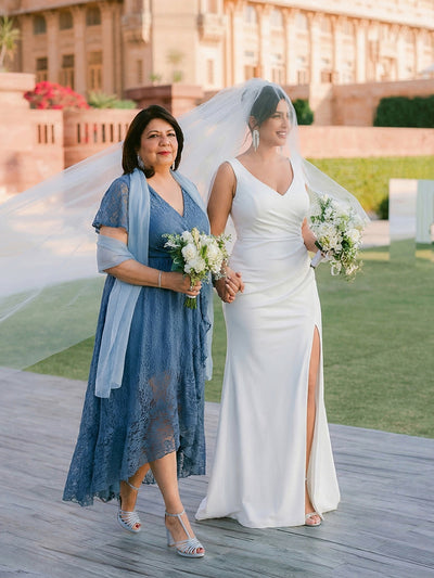 Größe Nach Maß Kurzärmliges Spitzen-Abendkleid in A-Linie mit Rüschen und V-Ausschnitt #farbe_Taubenblau