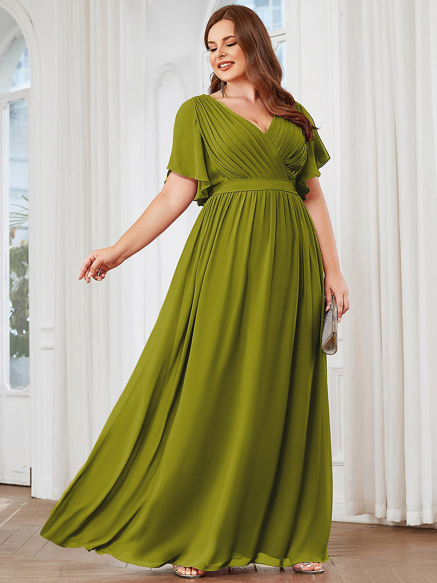 V-Ausschnitt kurze Ärmel Bodenlaenge A-Linie Chiffon Abendkleider #Farbe_Zitrone