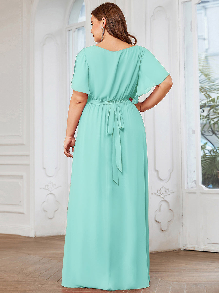 V-Ausschnitt kurze Ärmel Bodenlaenge A-Linie Chiffon Abendkleider #Farbe_Pastellblau