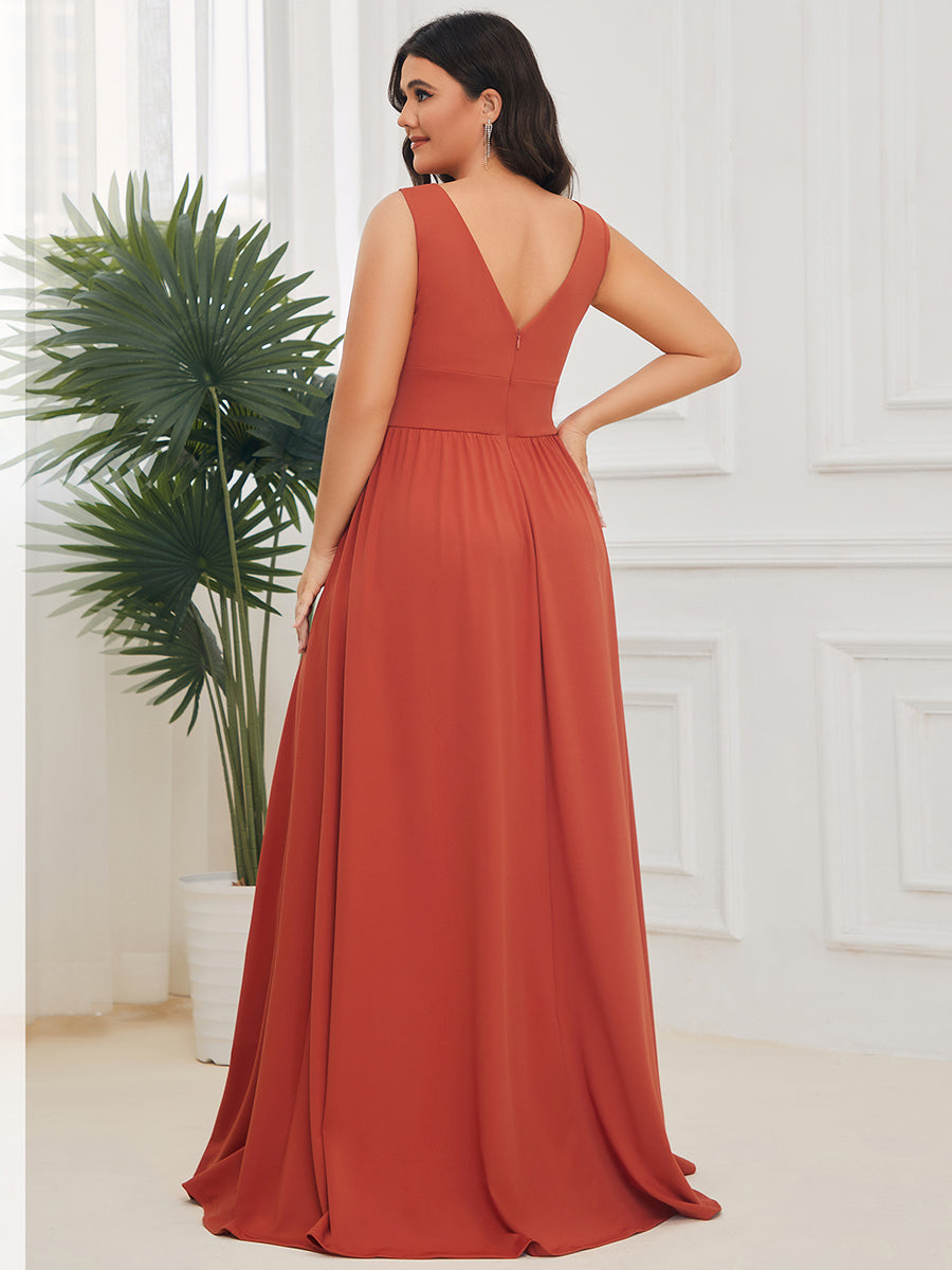 Doppelter V-Ausschnitt A-Linie Lang Ballkleid mit Schlitz Ballkleider #farbe_Gebranntes Orange