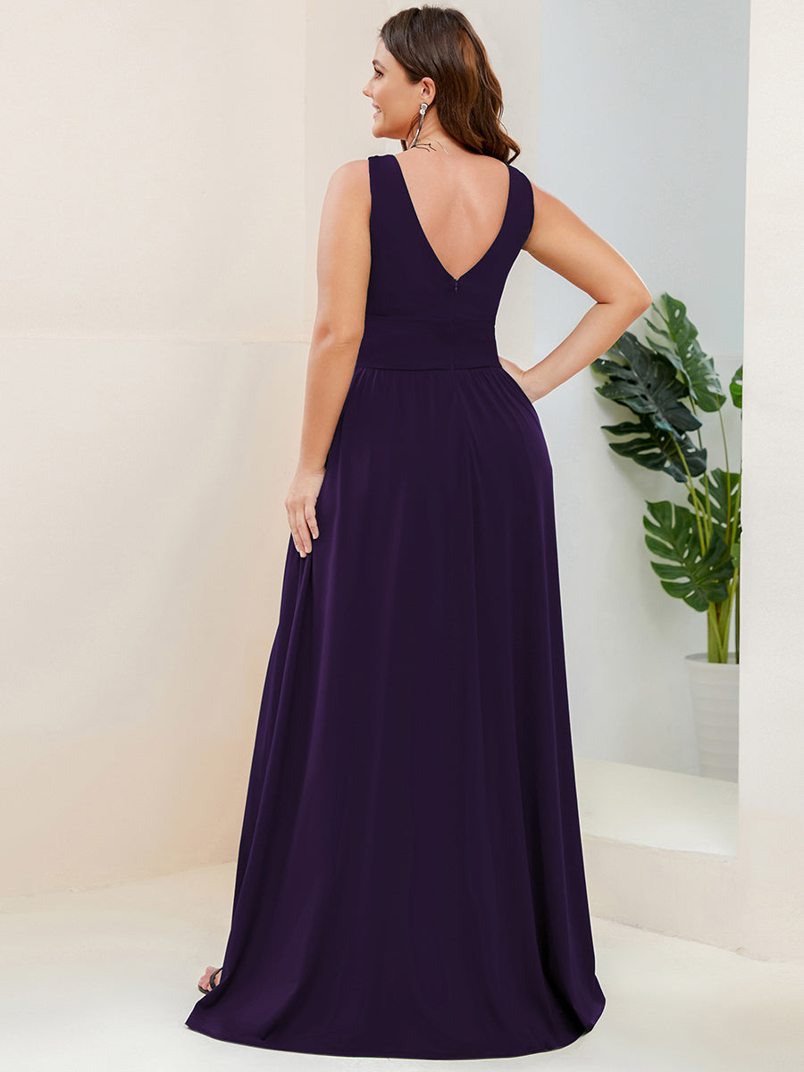 Doppelter V-Ausschnitt A-Linie Lang Ballkleid mit Schlitz Ballkleider #farbe_Dunkelviolett