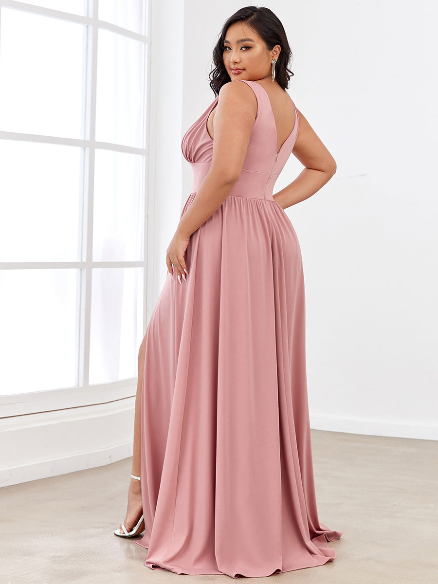 Doppelter V-Ausschnitt A-Linie Lang Ballkleid mit Schlitz Ballkleider #farbe_Altrosa