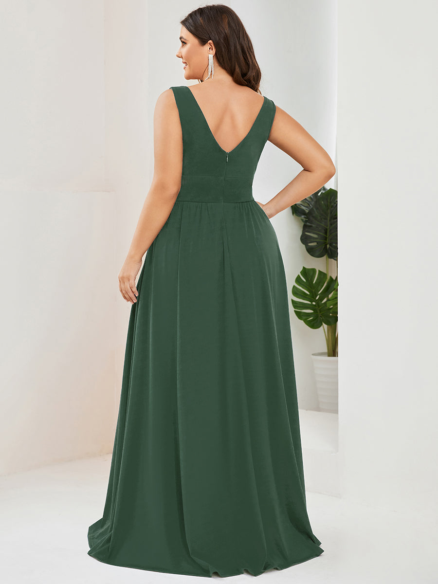 Doppelter V-Ausschnitt A-Linie Lang Ballkleid mit Schlitz Ballkleider #farbe_Eukalyptus