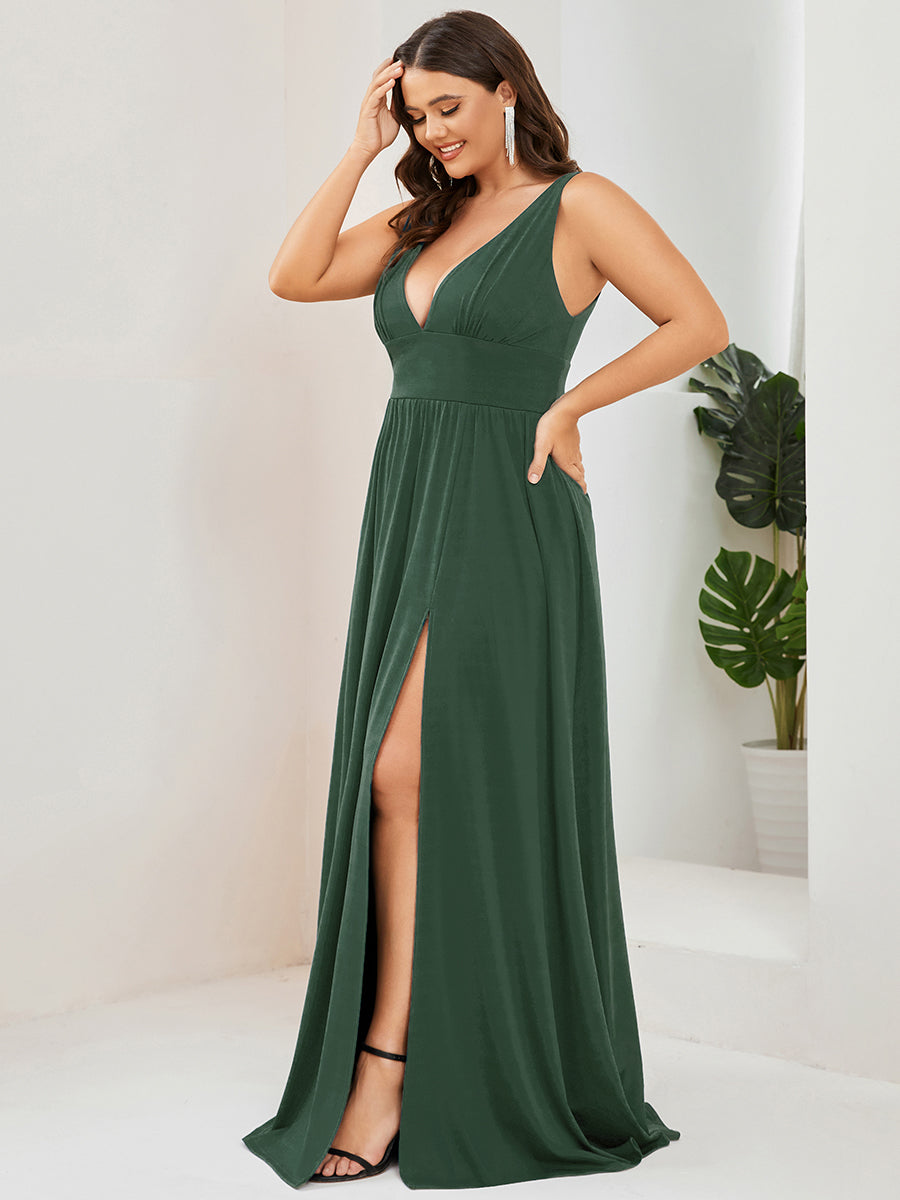 Doppelter V-Ausschnitt A-Linie Lang Ballkleid mit Schlitz Ballkleider #farbe_Eukalyptus