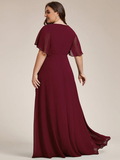 Funkelndes Abendkleid in A-Linie mit Empire-Taille und langen ?rmeln #farbe_Burgunderrot