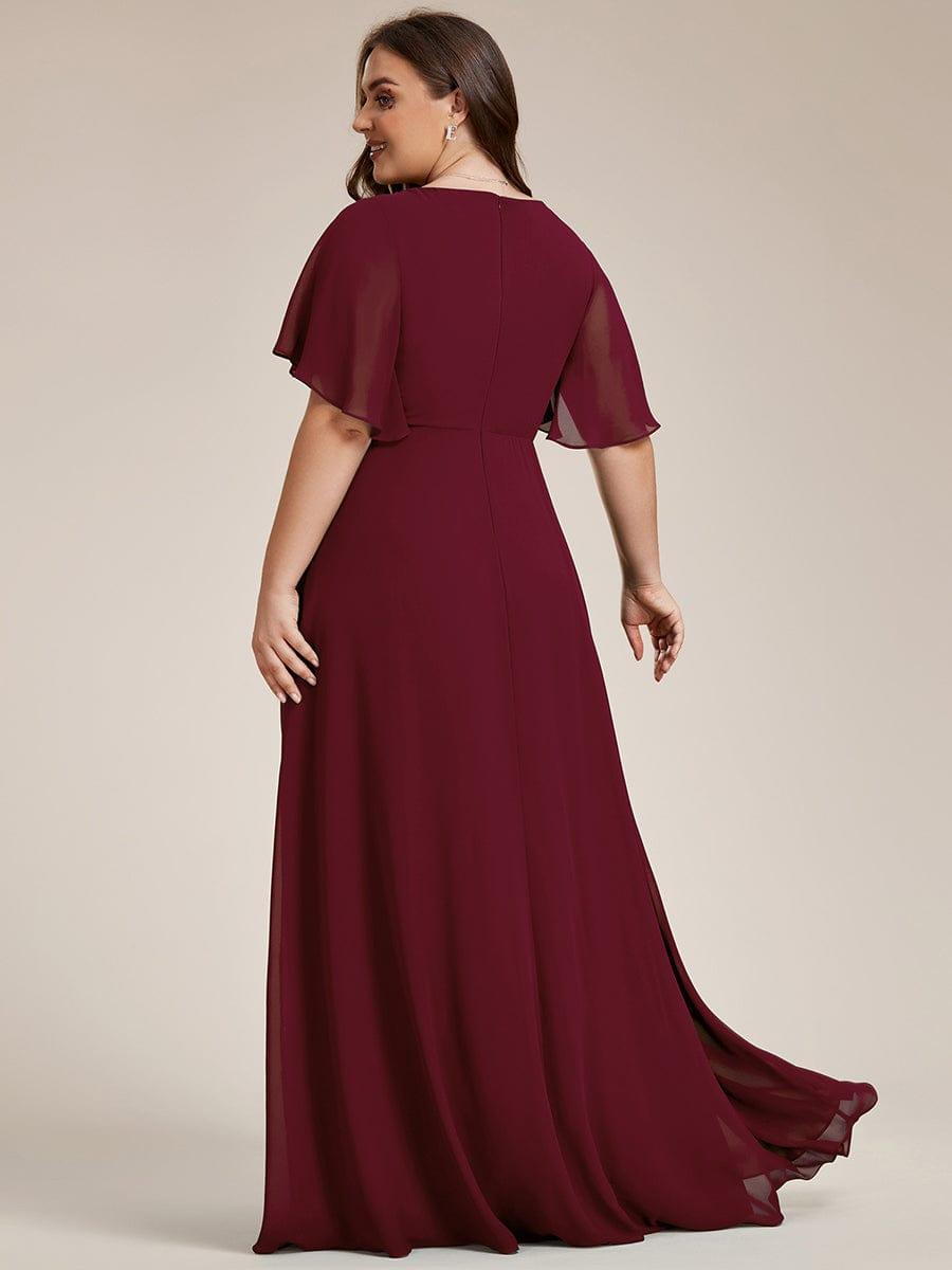 Funkelndes Abendkleid in A-Linie mit Empire-Taille und langen ?rmeln #farbe_Burgunderrot