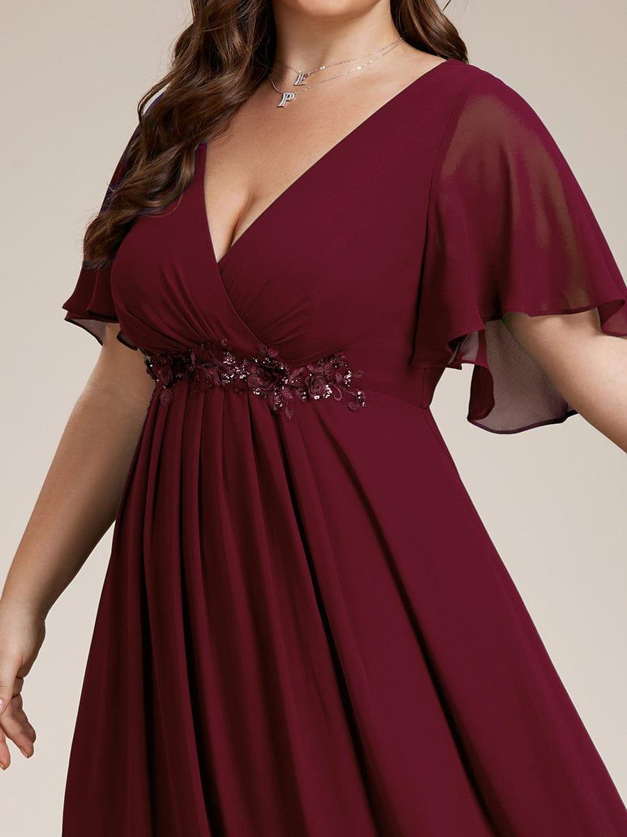 Funkelndes Abendkleid in A-Linie mit Empire-Taille und langen ?rmeln #farbe_Burgunderrot