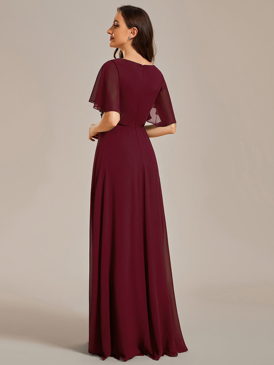 Funkelndes Abendkleid in A-Linie mit Empire-Taille und langen ?rmeln #farbe_Burgunderrot