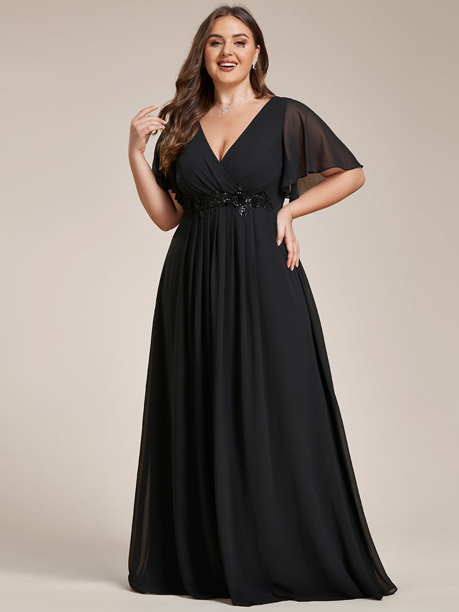 Funkelndes Abendkleid in A-Linie mit Empire-Taille und langen ?rmeln #farbe_Schwarz