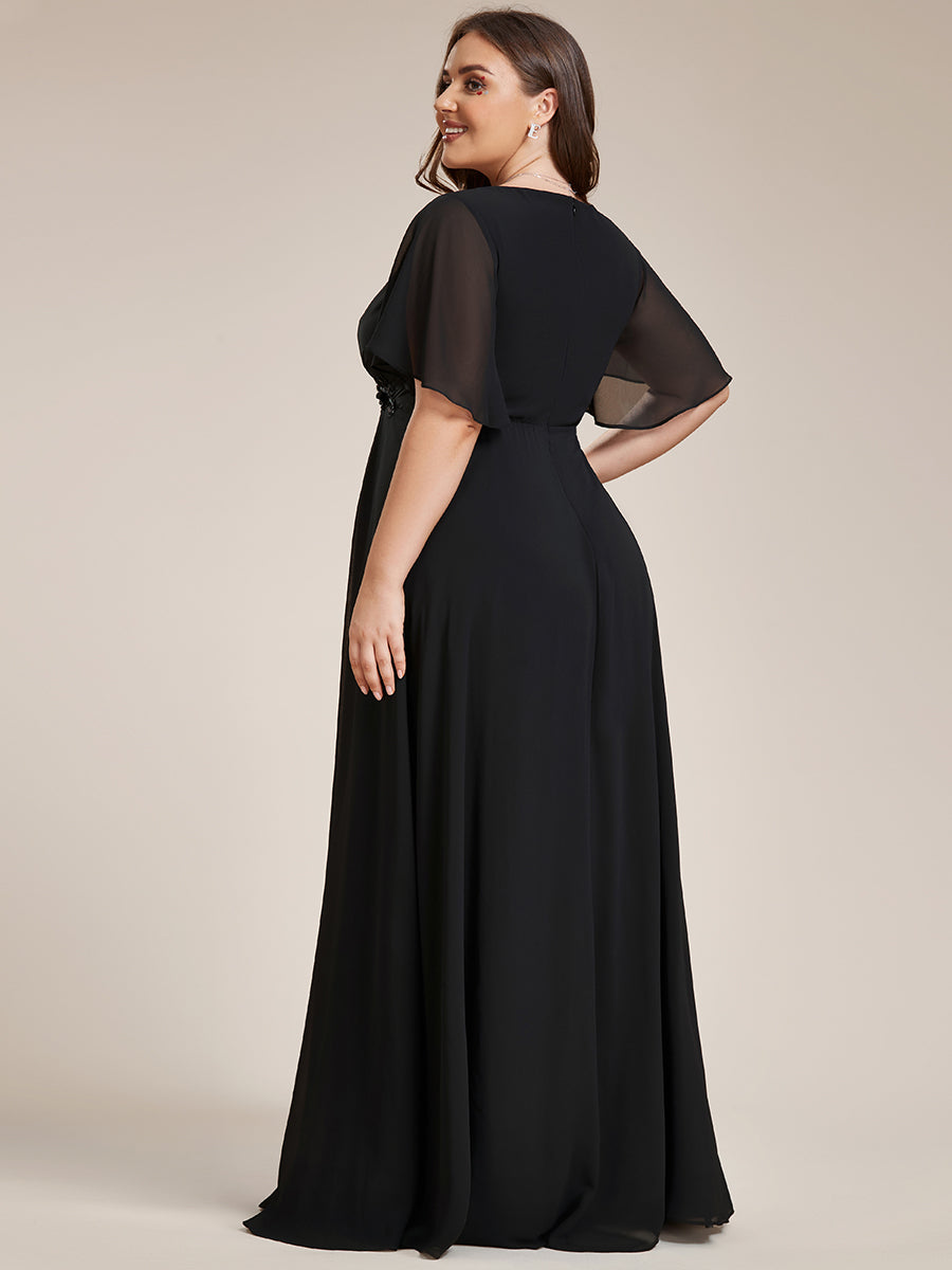 Funkelndes Abendkleid in A-Linie mit Empire-Taille und langen ?rmeln #farbe_Schwarz
