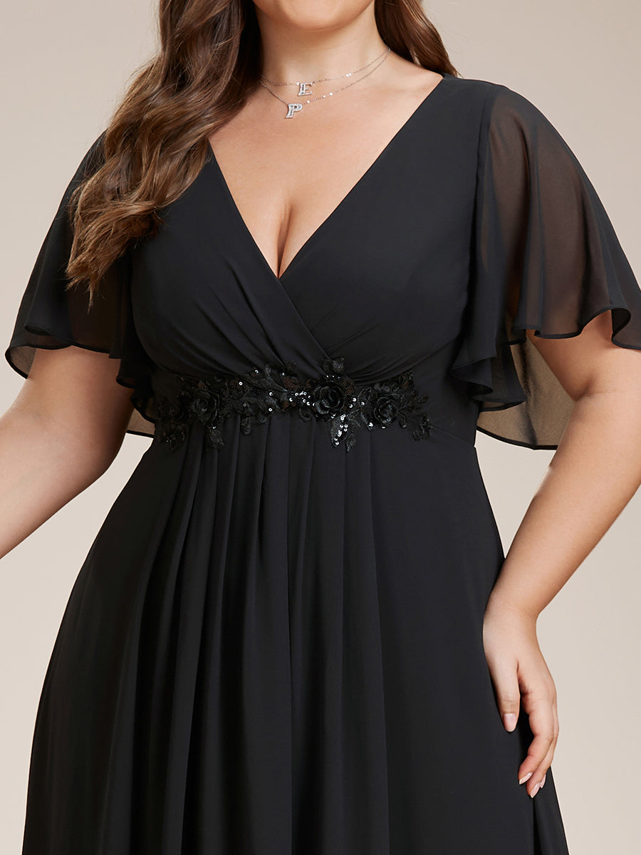 Funkelndes Abendkleid in A-Linie mit Empire-Taille und langen ?rmeln #farbe_Schwarz