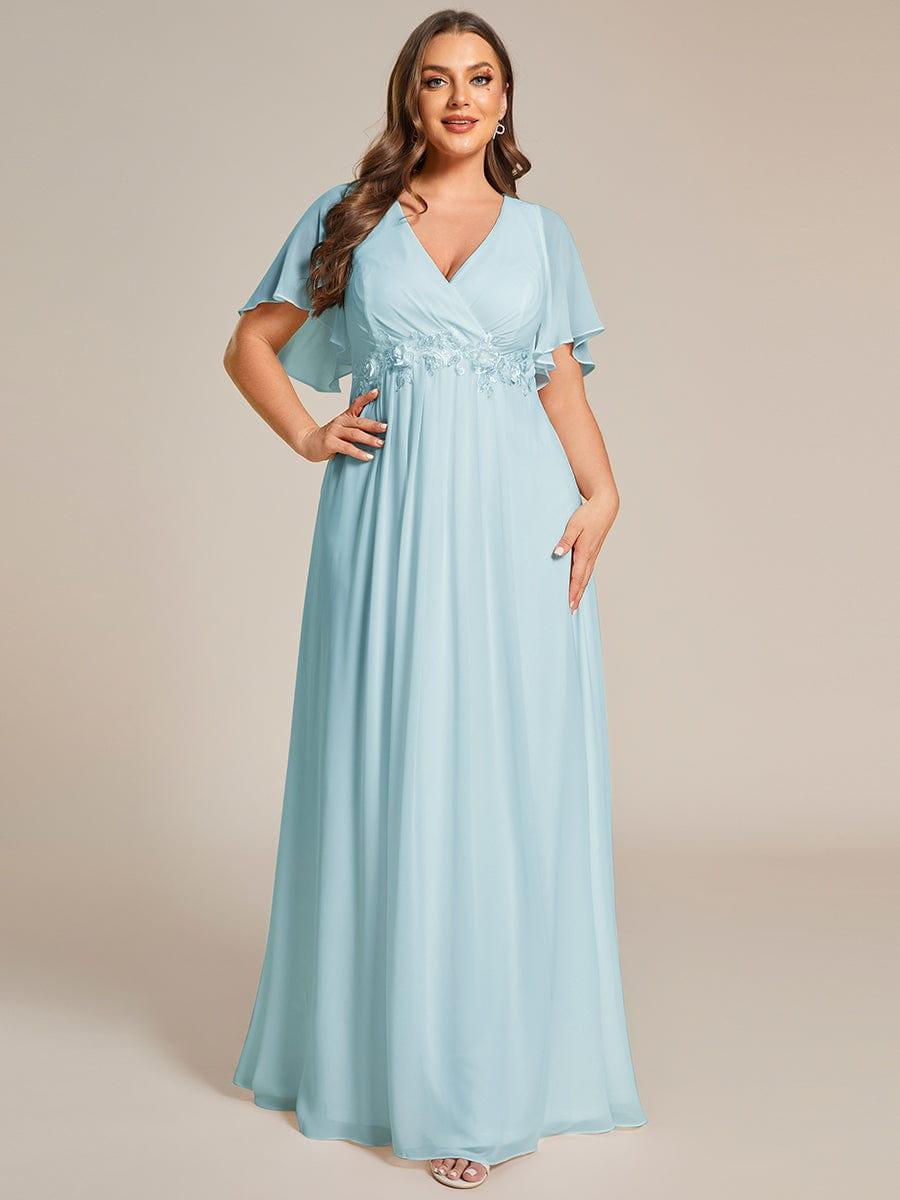 Funkelndes Abendkleid in A-Linie mit Empire-Taille und langen ?rmeln #farbe_Himmelblau