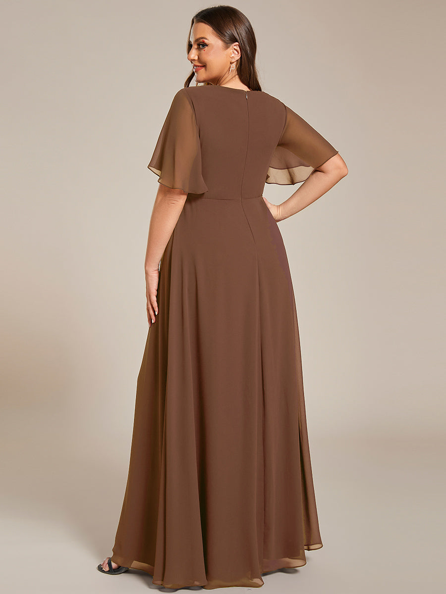 Funkelndes Abendkleid in A-Linie mit Empire-Taille und langen ?rmeln #farbe_Braun