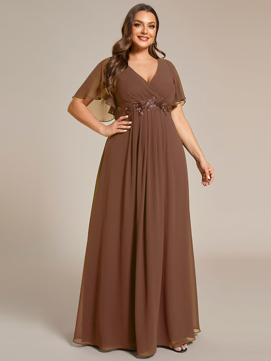 Funkelndes Abendkleid in A-Linie mit Empire-Taille und langen ?rmeln #farbe_Braun
