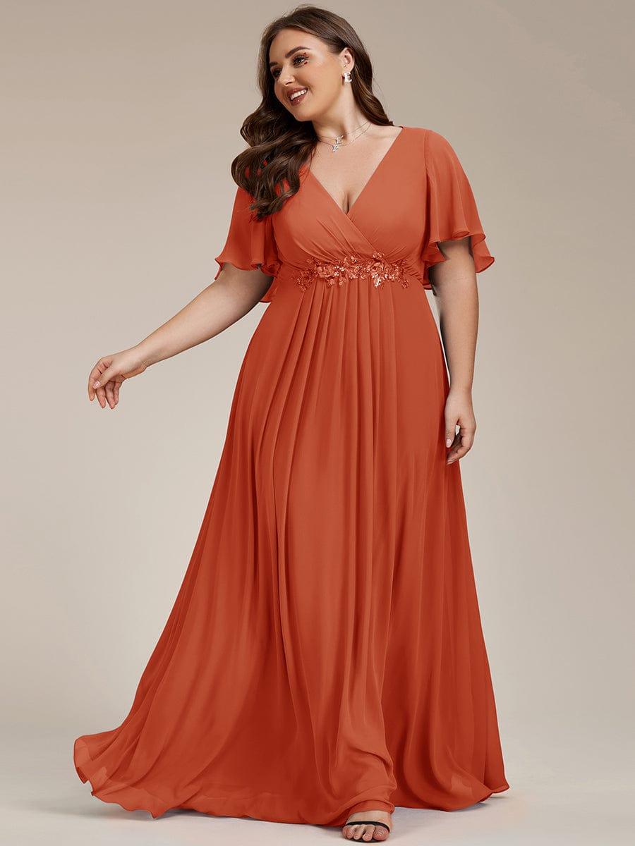 Funkelndes Abendkleid in A-Linie mit Empire-Taille und langen ?rmeln #farbe_Gebranntes Orange