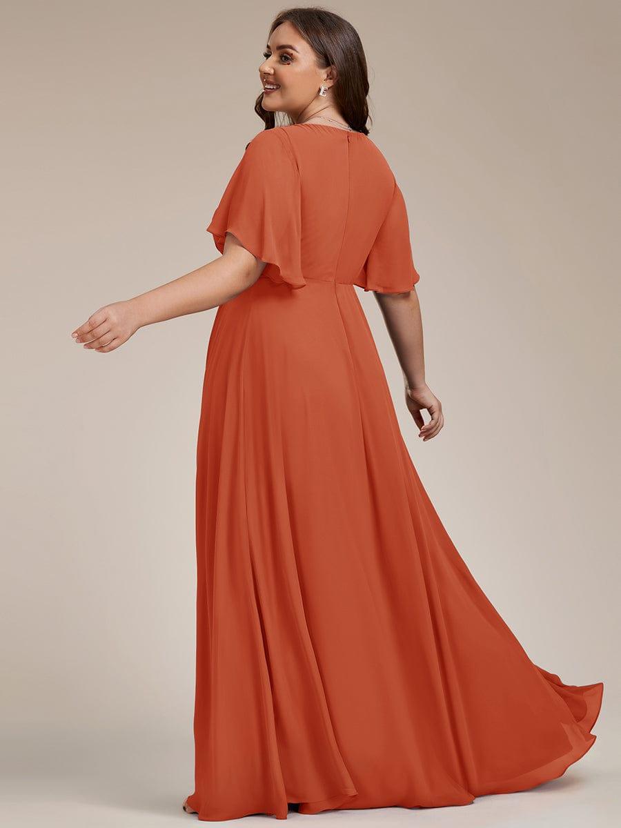 Funkelndes Abendkleid in A-Linie mit Empire-Taille und langen ?rmeln #farbe_Gebranntes Orange