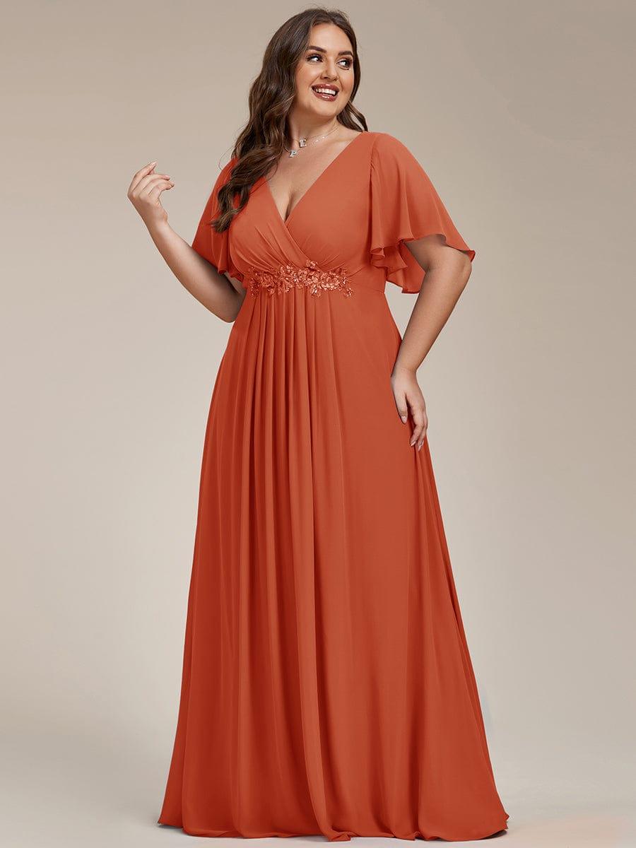 Funkelndes Abendkleid in A-Linie mit Empire-Taille und langen ?rmeln #farbe_Gebranntes Orange