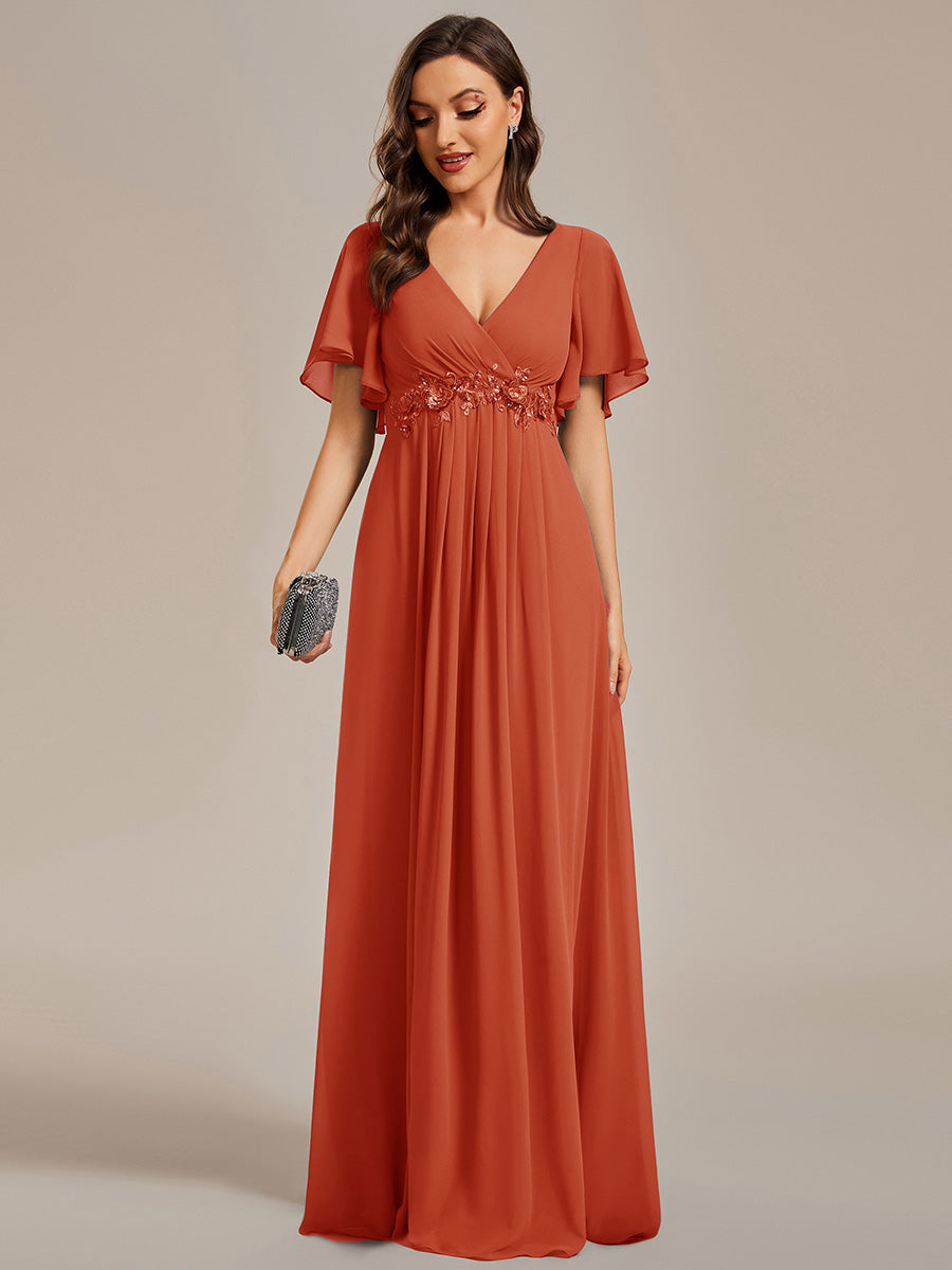 Funkelndes Abendkleid in A-Linie mit Empire-Taille und langen ?rmeln #farbe_Gebranntes Orange