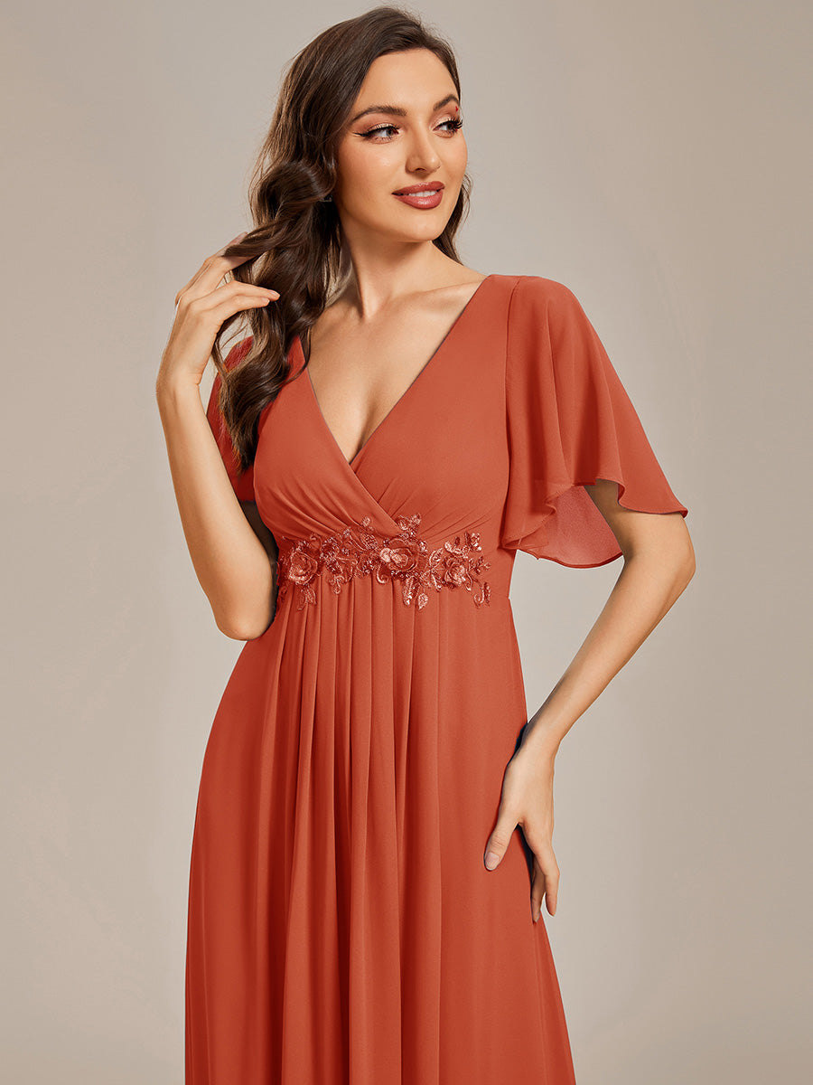 Funkelndes Abendkleid in A-Linie mit Empire-Taille und langen ?rmeln #farbe_Gebranntes Orange