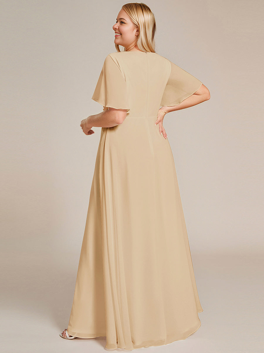 Funkelndes Abendkleid in A-Linie mit Empire-Taille und langen ?rmeln #farbe_Champagner