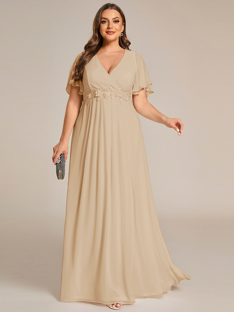 Funkelndes Abendkleid in A-Linie mit Empire-Taille und langen ?rmeln #farbe_Champagner