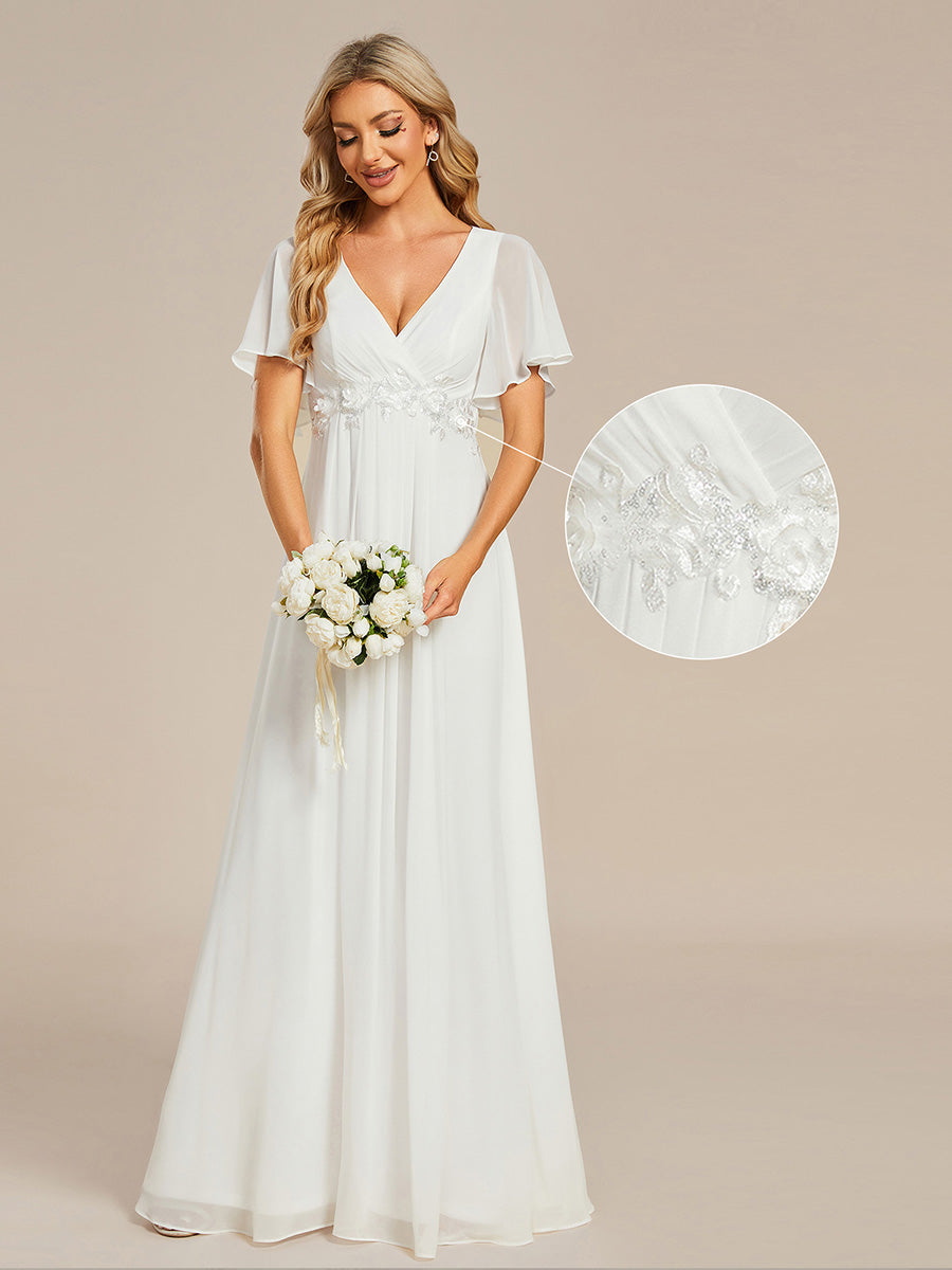 Funkelndes Abendkleid in A-Linie mit Empire-Taille und langen ?rmeln #farbe_Creme