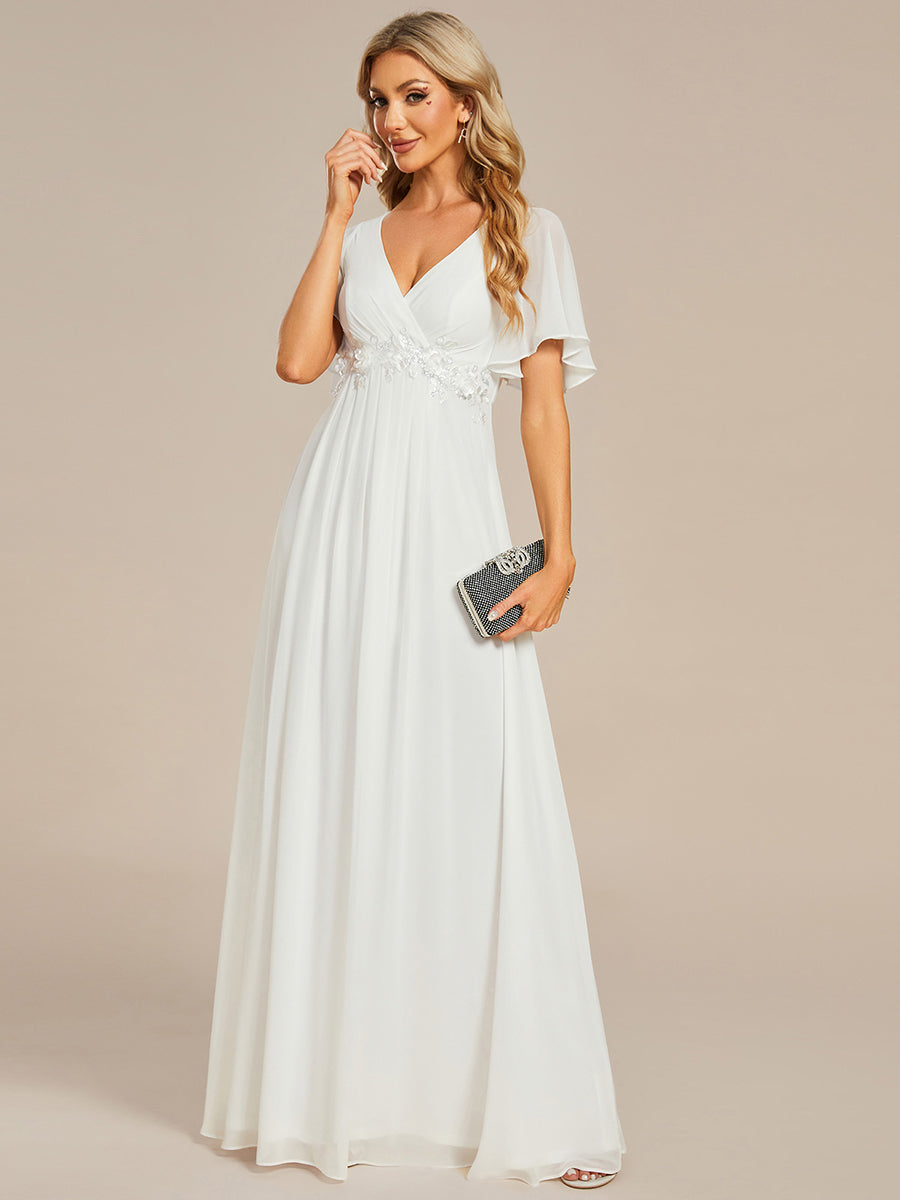 Funkelndes Abendkleid in A-Linie mit Empire-Taille und langen ?rmeln #farbe_Creme