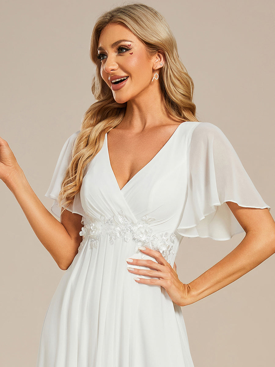 Funkelndes Abendkleid in A-Linie mit Empire-Taille und langen ?rmeln #farbe_Creme