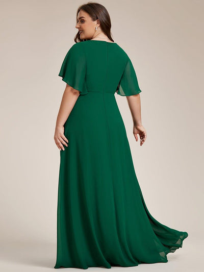 Funkelndes Abendkleid in A-Linie mit Empire-Taille und langen ?rmeln #farbe_Dunkelgrün
