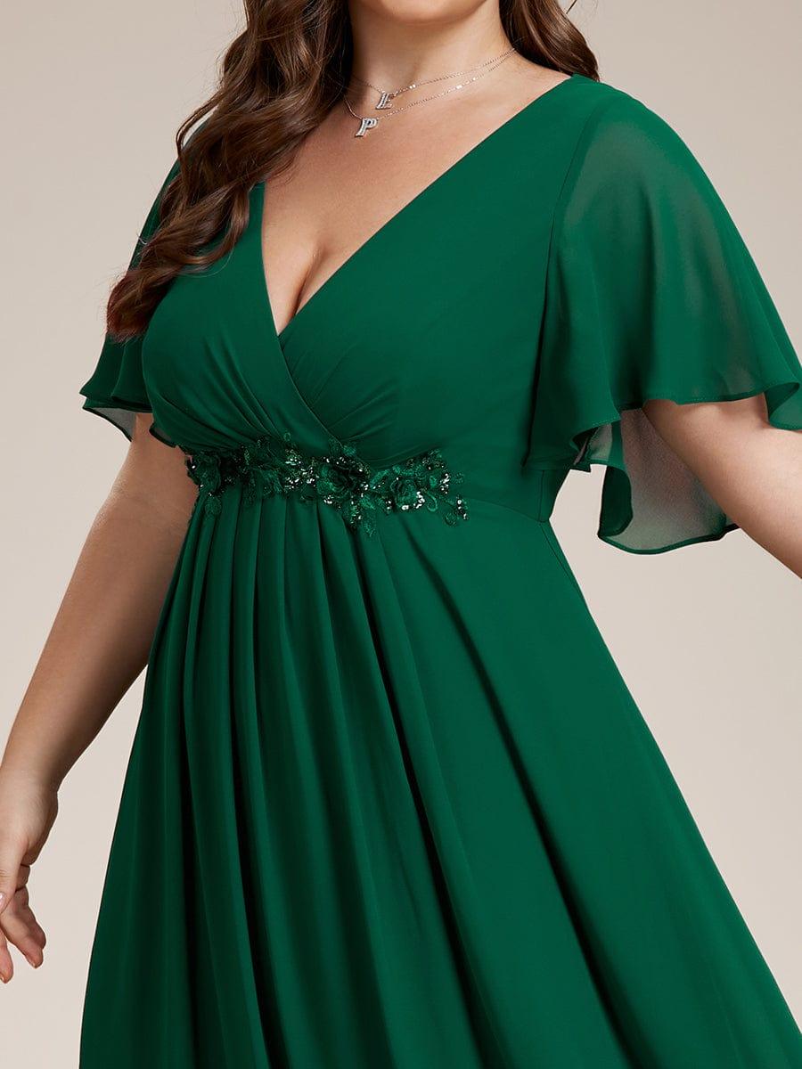 Funkelndes Abendkleid in A-Linie mit Empire-Taille und langen ?rmeln #farbe_Dunkelgrün