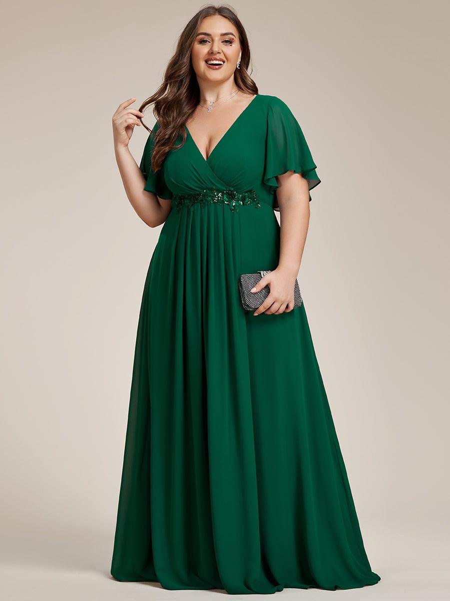 Funkelndes Abendkleid in A-Linie mit Empire-Taille und langen ?rmeln #farbe_Dunkelgrün