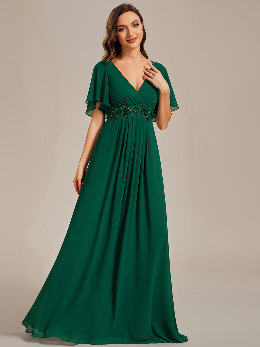 Funkelndes Abendkleid in A-Linie mit Empire-Taille und langen ?rmeln #farbe_Dunkelgrün