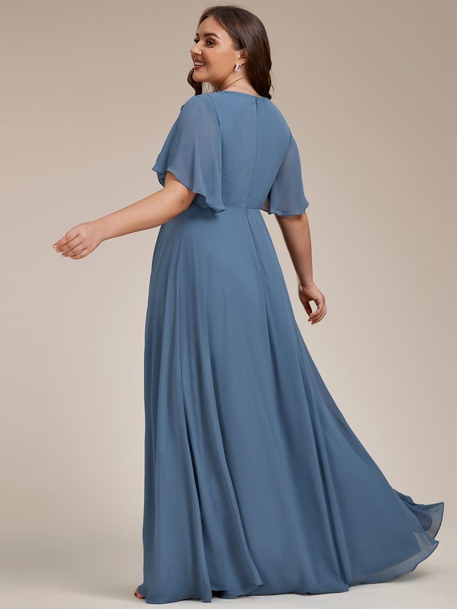 Funkelndes Abendkleid in A-Linie mit Empire-Taille und langen ?rmeln #farbe_Taubenblau