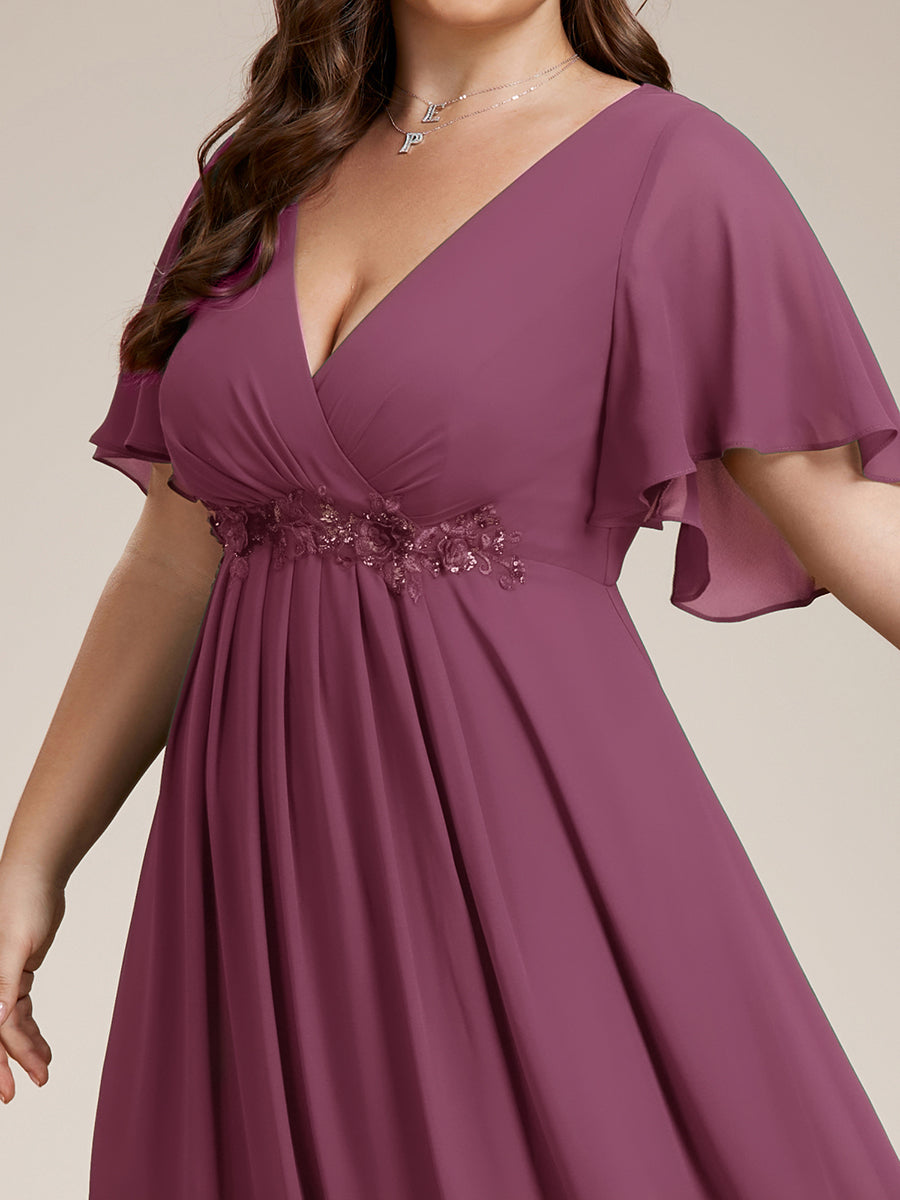 Funkelndes Abendkleid in A-Linie mit Empire-Taille und langen ?rmeln #farbe_Pflaumenviolett