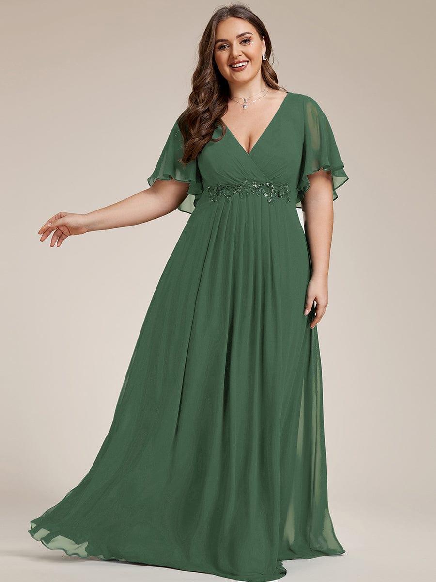Glitzerndes A-Linien-Abendkleid mit Empire-Taille und langen Laternen?rmeln #farbe_Eukalyptus