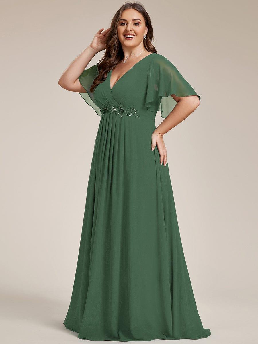 Glitzerndes A-Linien-Abendkleid mit Empire-Taille und langen Laternen?rmeln #farbe_Eukalyptus