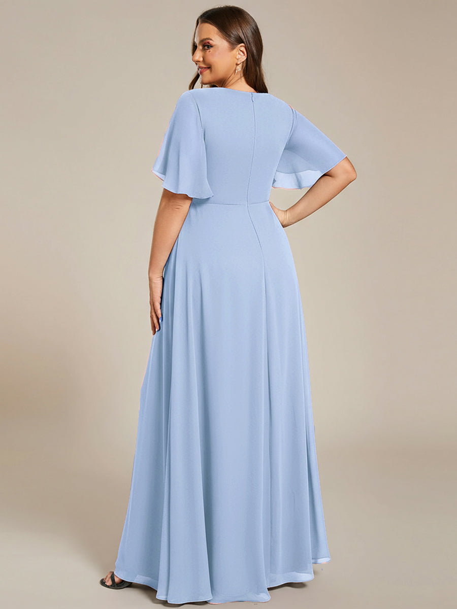 Funkelndes Abendkleid in A-Linie mit Empire-Taille und langen ?rmeln #farbe_Eisblau