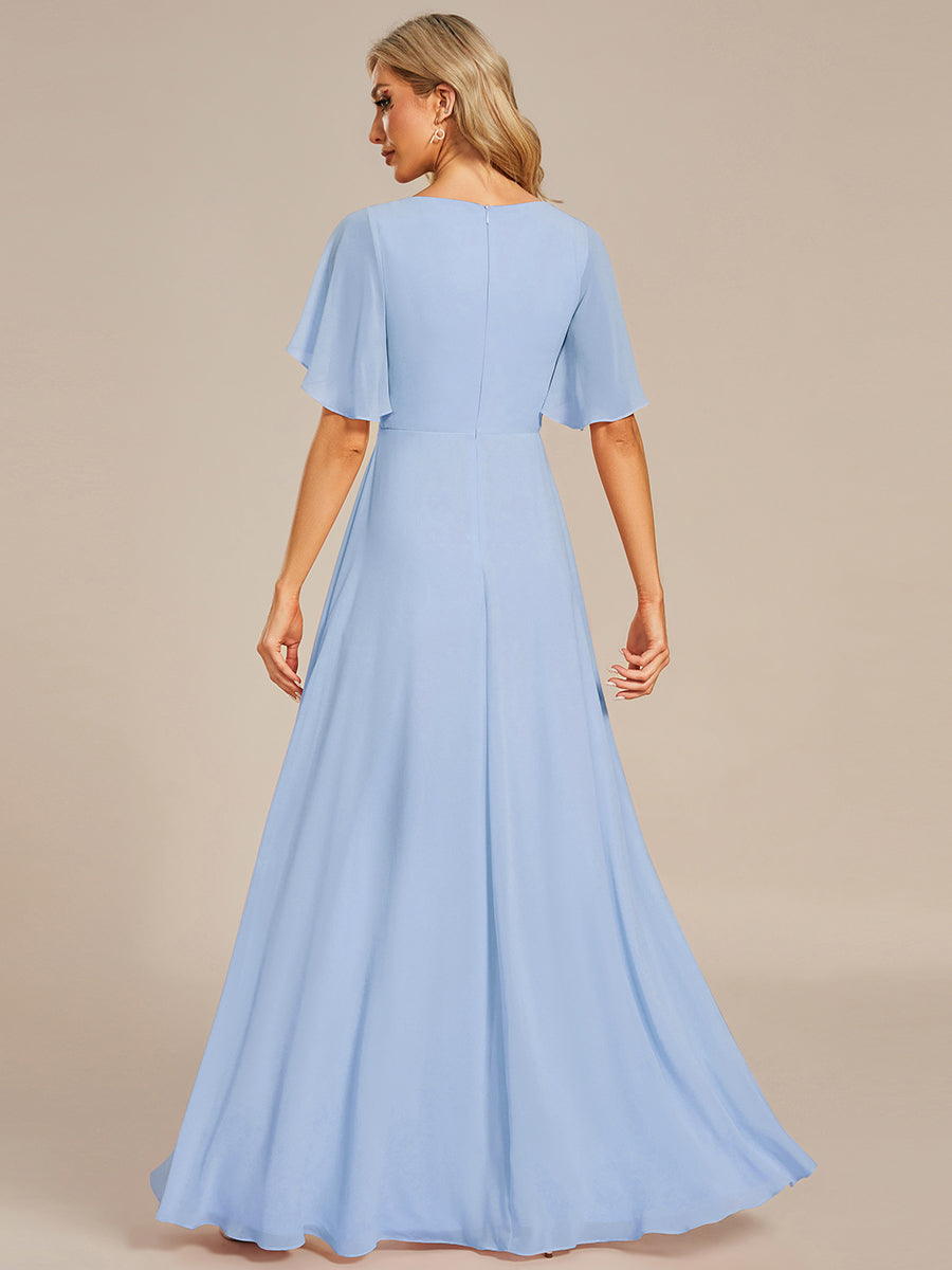 Funkelndes Abendkleid in A-Linie mit Empire-Taille und langen ?rmeln #farbe_Eisblau