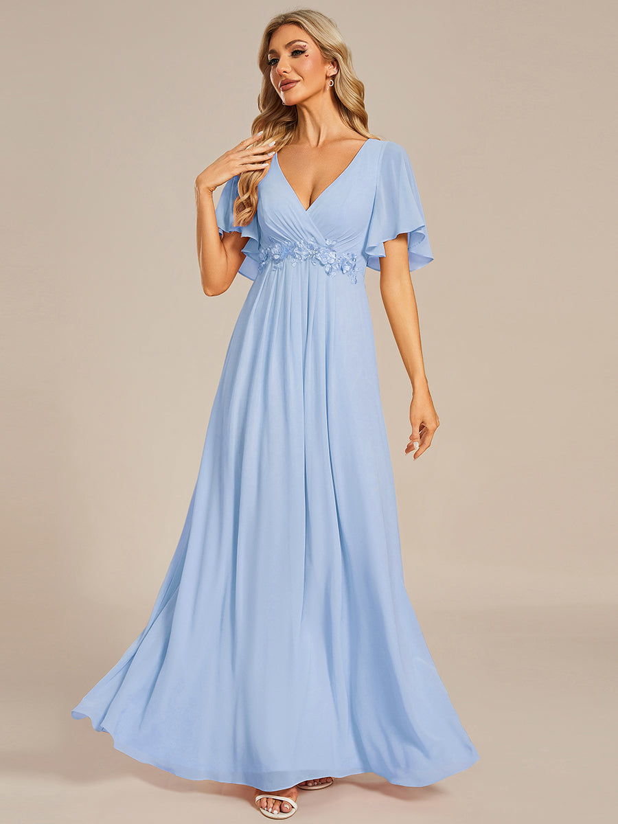 Funkelndes Abendkleid in A-Linie mit Empire-Taille und langen ?rmeln #farbe_Eisblau