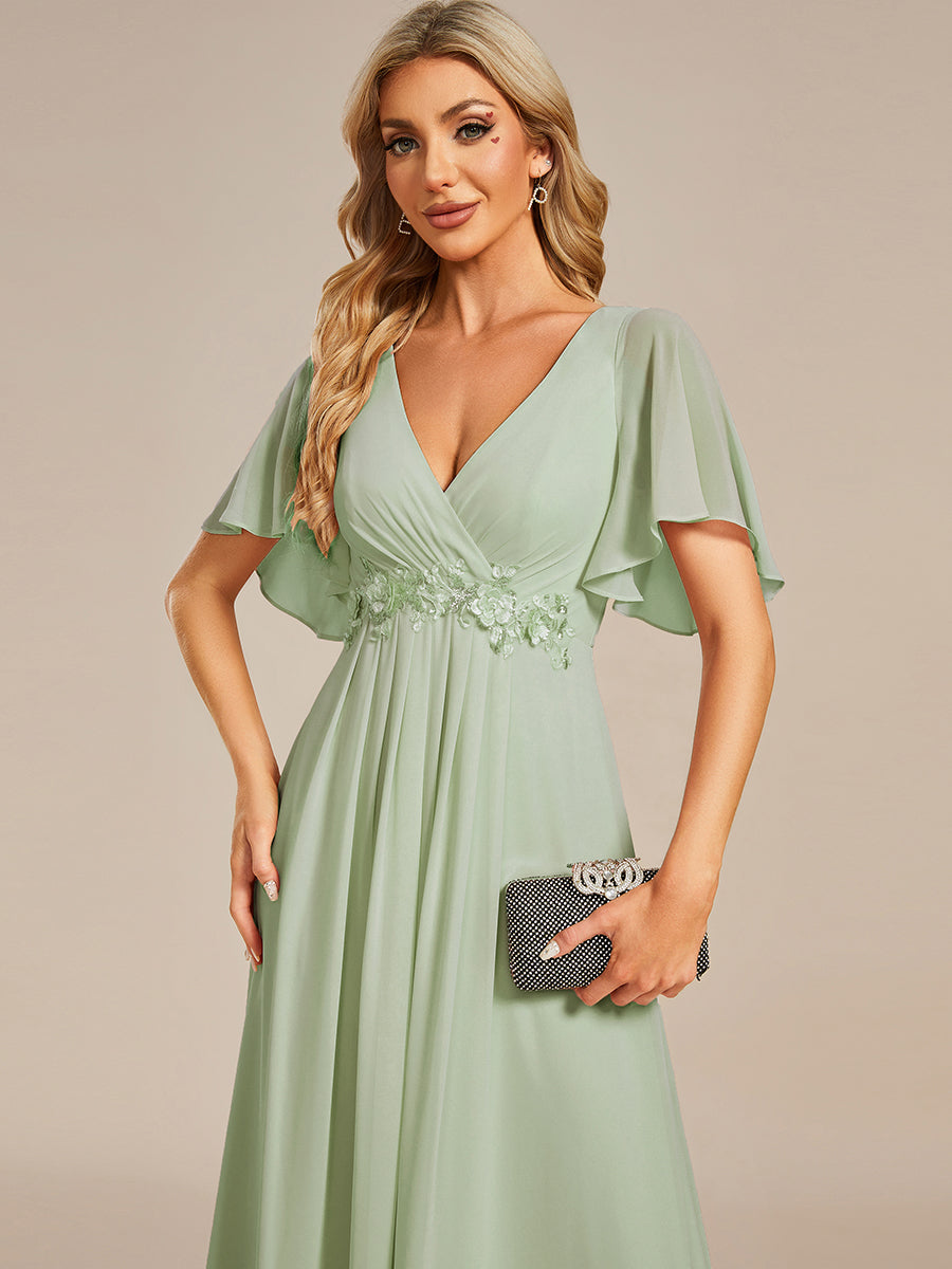 Funkelndes Abendkleid in A-Linie mit Empire-Taille und langen ?rmeln #farbe_Mintgrün