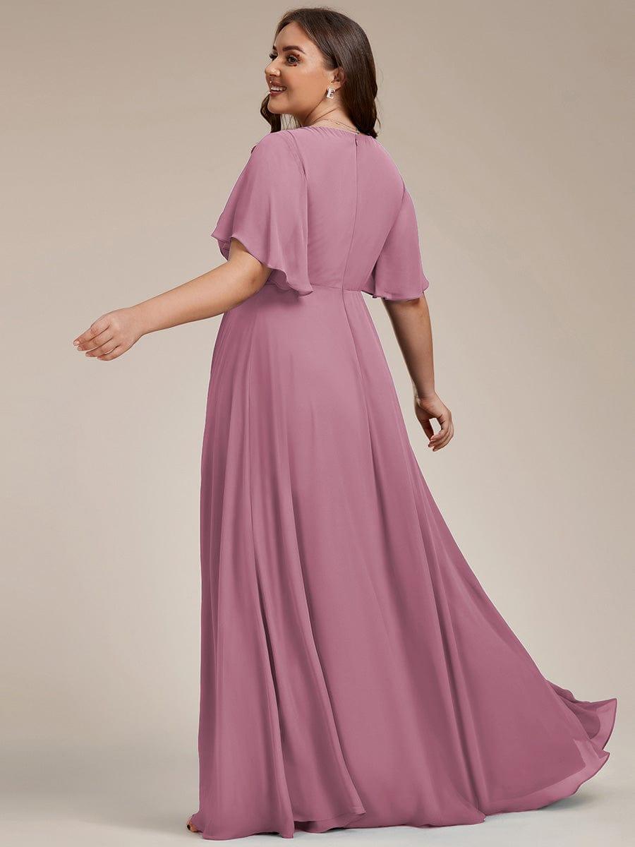 Funkelndes Abendkleid in A-Linie mit Empire-Taille und langen ?rmeln #farbe_Orchideenviolett