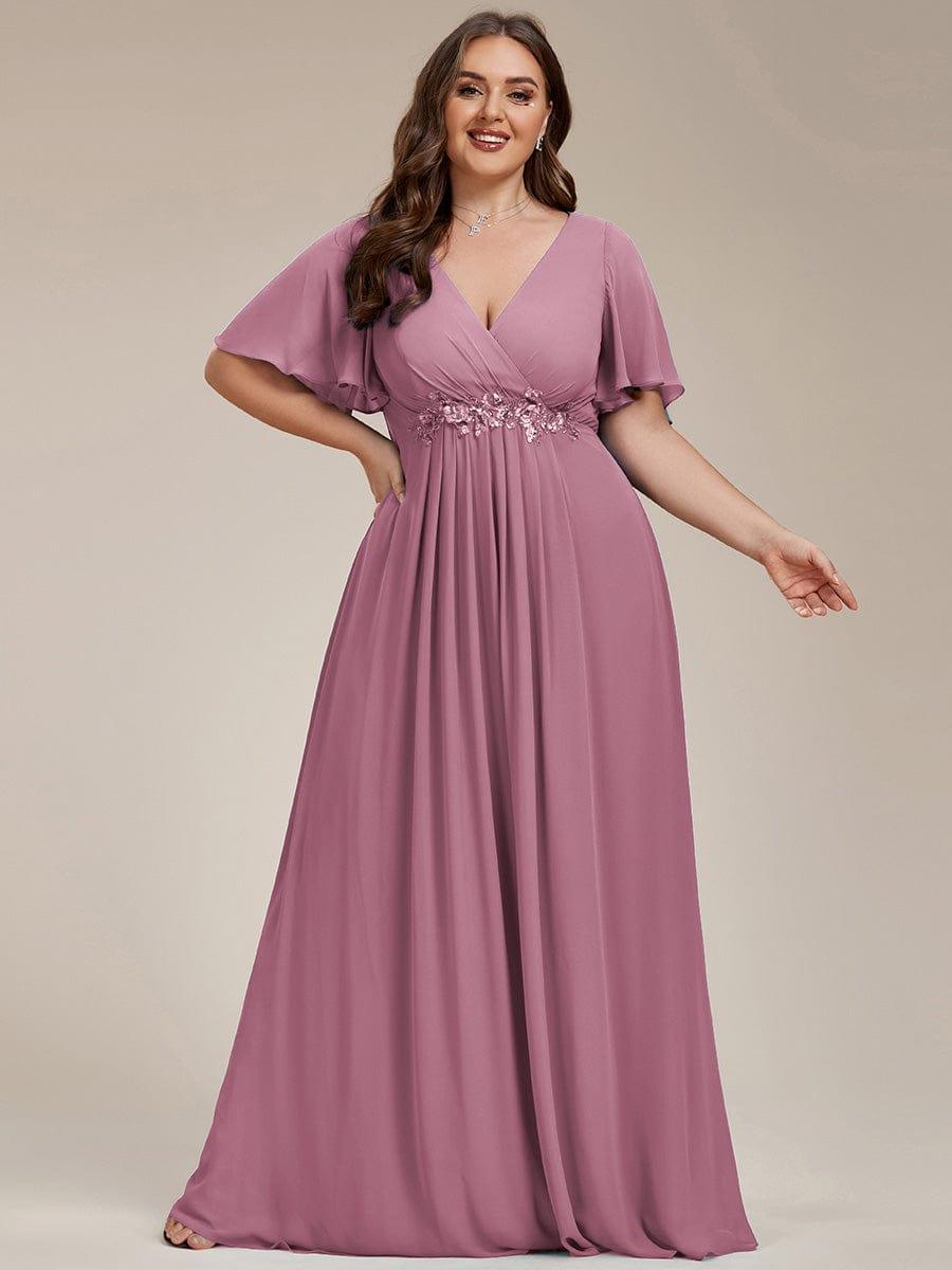 Funkelndes Abendkleid in A-Linie mit Empire-Taille und langen ?rmeln #farbe_Orchideenviolett
