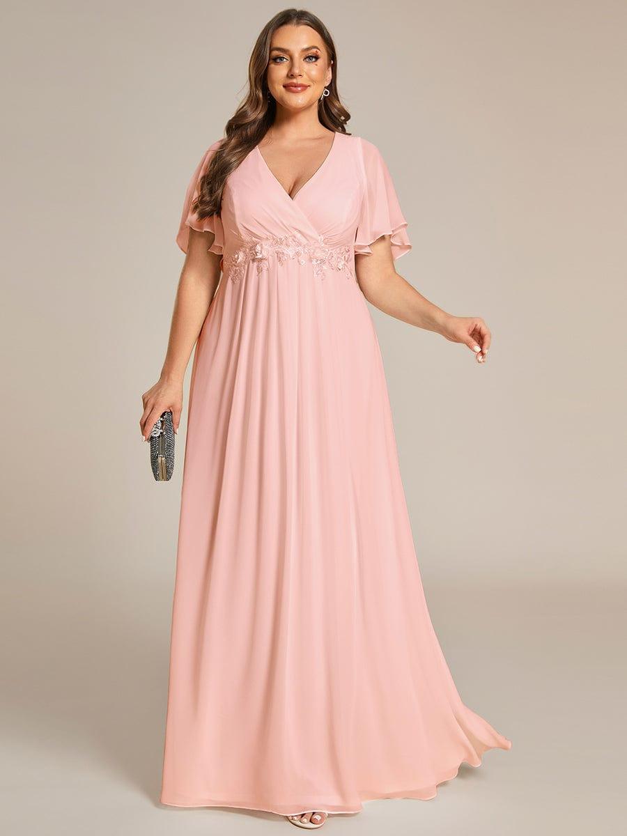 Funkelndes Abendkleid in A-Linie mit Empire-Taille und langen ?rmeln #farbe_Rosa