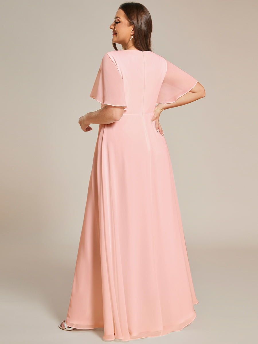 Funkelndes Abendkleid in A-Linie mit Empire-Taille und langen ?rmeln #farbe_Pink