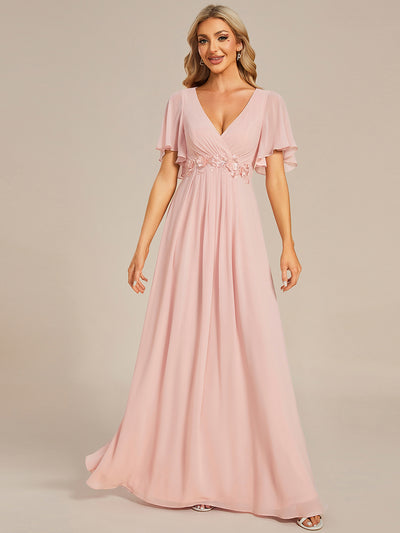 Funkelndes Abendkleid in A-Linie mit Empire-Taille und langen ?rmeln #farbe_Rosa