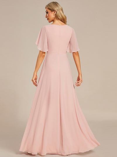Funkelndes Abendkleid in A-Linie mit Empire-Taille und langen ?rmeln #farbe_Rosa