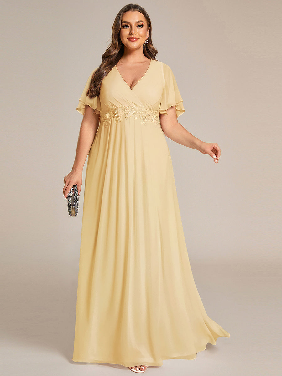 Funkelndes Abendkleid in A-Linie mit Empire-Taille und langen ?rmeln #farbe_Gelb