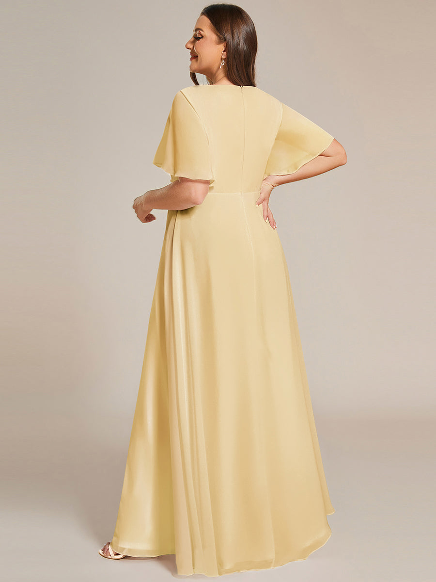 Funkelndes Abendkleid in A-Linie mit Empire-Taille und langen ?rmeln #farbe_Gelb